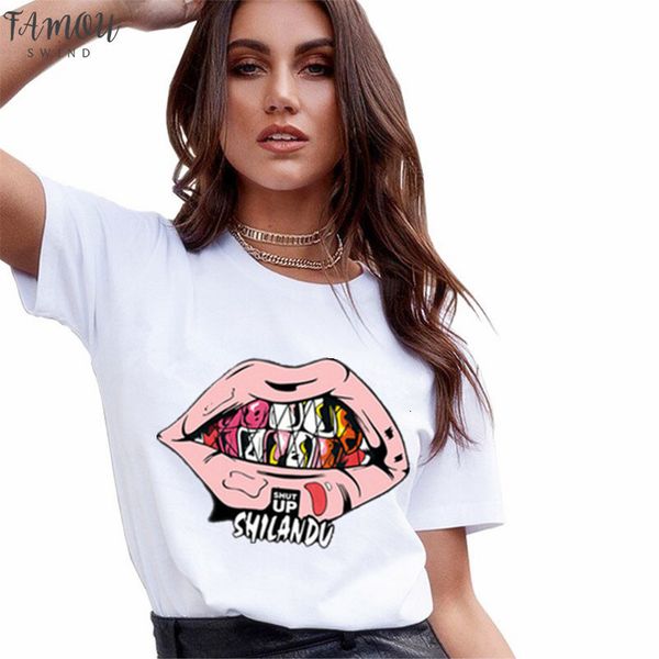 

cap sleeve cool streetwear female t shirt lip print harajuku t shirts for women summer hip hop cotton t shirt tee shirt, White