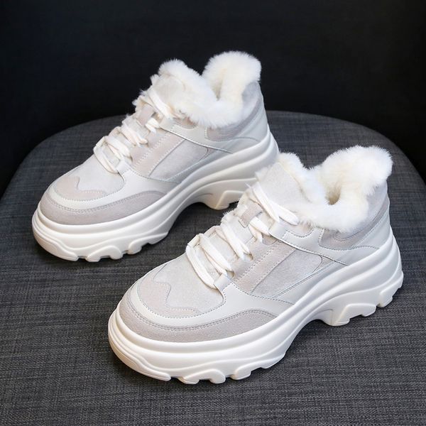 

baideng high heels women sneakers with fur winter running shoes warmth woman walking athletic sport shoes suede comfortable girl
