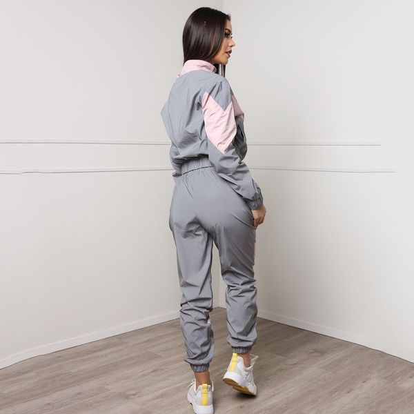 

designer women tracksuit splicing reflective movement 2019 new brand suits luxury women's two piece sets shirt and pants jogging tracks, White