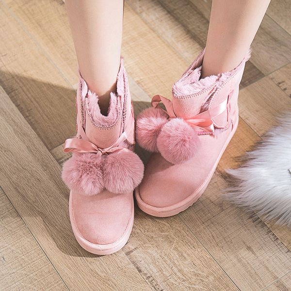 

fashion women's winter shoe hairball ankle boots casual round toe snow boots, Black