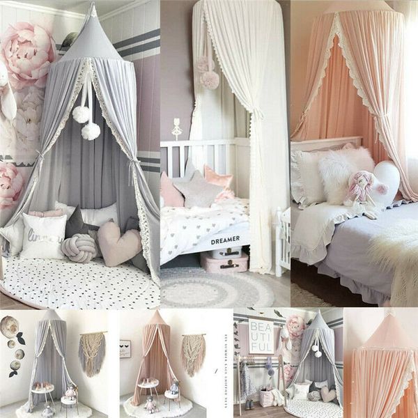 

2019 new kids baby bedcover bed canopy mosquito net tent cotton curtain bedding dome mosquito net white pink grey