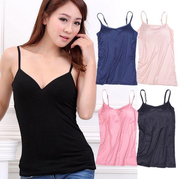

women milk silk no steel ring with chest pad one sports home camisole comfortable breathable solid color vest, White