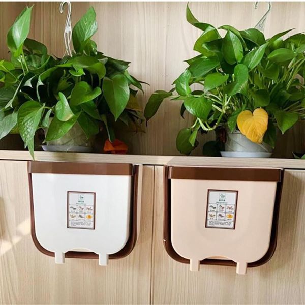 

kitchen folding trash bin hanging classification creative car folding trash household cabinet hanging can