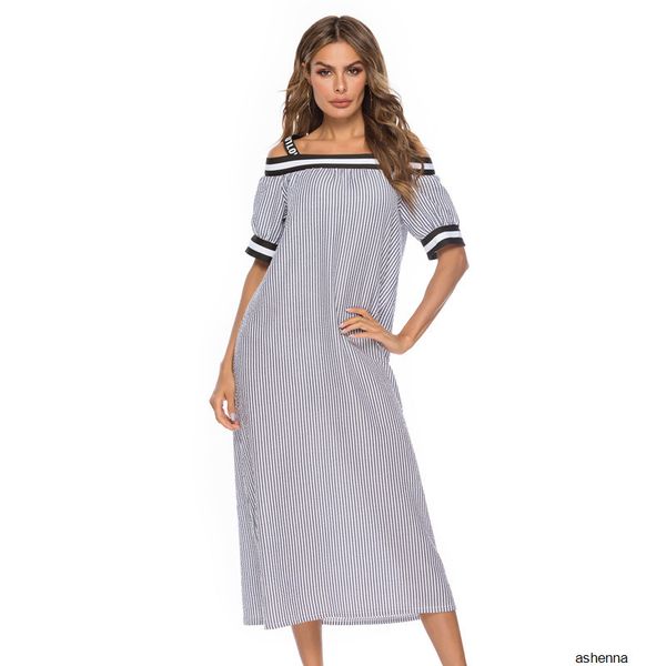 

womens designer striped casual one-neck dresshgw2 bzdc, Black;gray