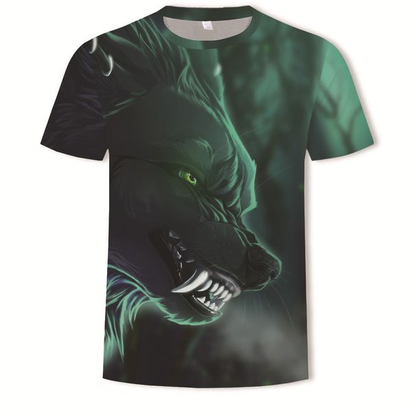 

menswolf 3d digital printing round collar short sleeve t-shirt, White;black