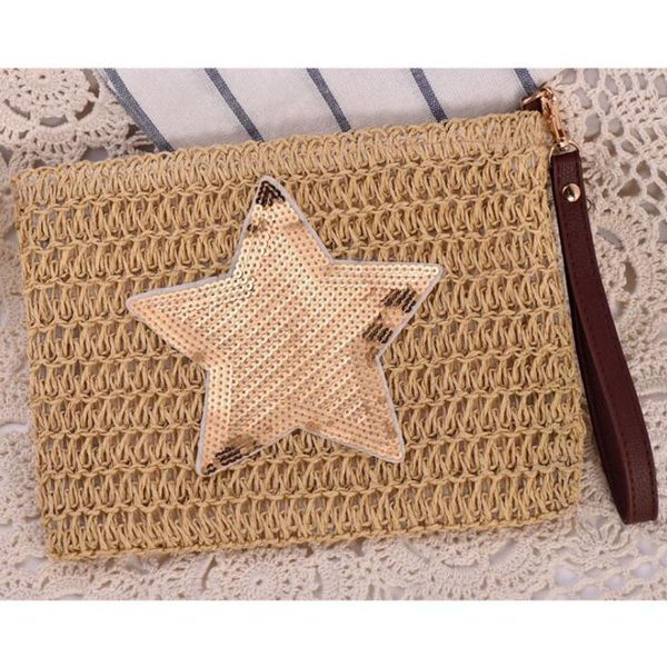 

women straw day clutches envelope bag luxury bag designer handbag ladies summer embroidery star beach woven sac a main bolsa