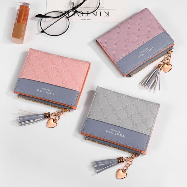 

new short ladies zipper korean tassel simple wild purse brand wallet women leather lady purses female wallet, Red;black