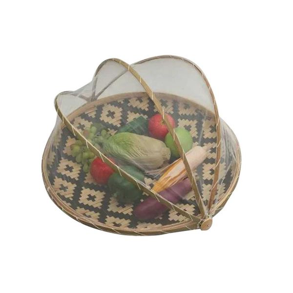 

round handmade bamboo storage basket anti-mosquito dustproof storage basket mesh drying fruit and vegetable tray drying d