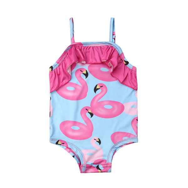 

2019 sweet girls flamingo print kids one piece ruffles summer bikini swimsuit toddler 5t costume tankini bather maillot de bain