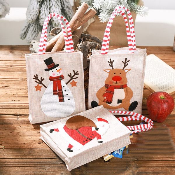 

10#2019 christmas kraft cloth gift bag kawaii santa claus elk candy chocolate cookies bag merry christmas square