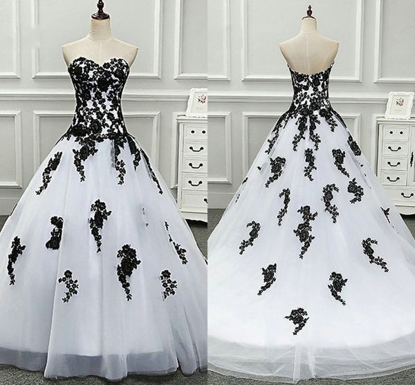 Schwarzes, appliziertes, weißes Hochzeitskleid, Ballkleid, Braut, trägerlos, Reißverschluss, rückenfrei, Party, Hochzeit, Empfang, Kleid, Garten, Vestidos de Novia, günstig