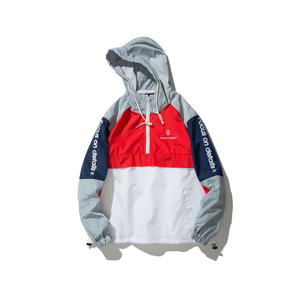 

new men patchwork letter hooded jacket tracksuit stand collar hip hop fashion casual male windbreaker streetwear, Black;brown