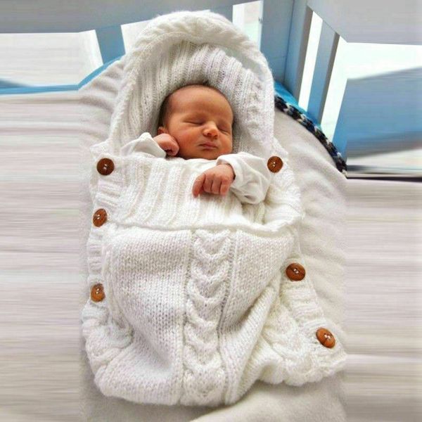 

newborn baby knitted warm sleeping bag buttons hooded cotton infant kids sleep bag wrap stroller accessories