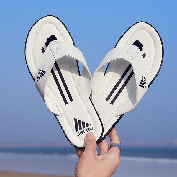 

summer grade leather designer slippers comfortable slippers boy mixed colors stripes indoor flip-flops outdoor beach flip-flops sandals, Black