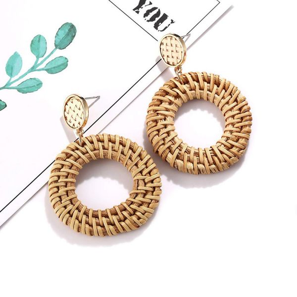 

weaving straw brincos double disc earrings bohemian rattan pendant declaration earrings fancinating jewelry ornaments bijoux, Silver