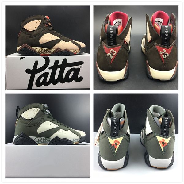 

2019 Patta Basketball Shoes 7 OG SP Brown Army Green Mens Designer Shoes TOP Outdoor Athletic Sports Sneakers Size 7-13