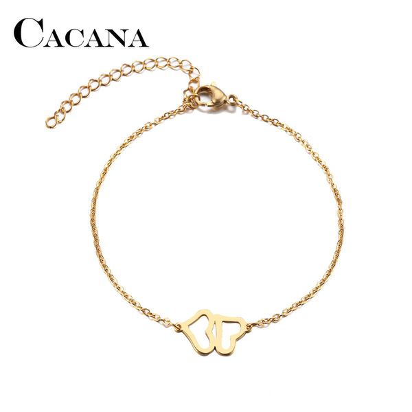 

cacana stainless steel bracelet for women man double heart gold and silver color pulseira feminina lover's engagement jewelry, Black