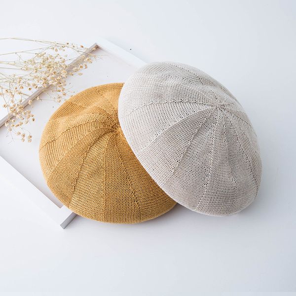 

2019 spring summer berets women handmade knitted female beret women berets fashion breathable french painter hat student, Blue;gray
