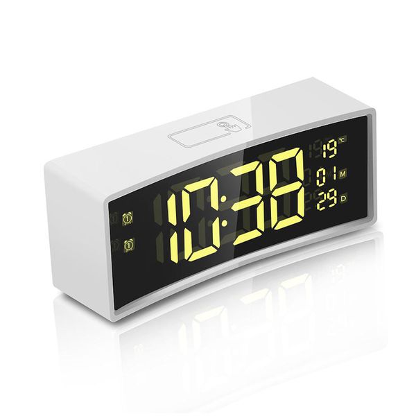 

3d curved surface screen floating font smart mirror clock electronic clock bedside digital led alarm snooze large displa