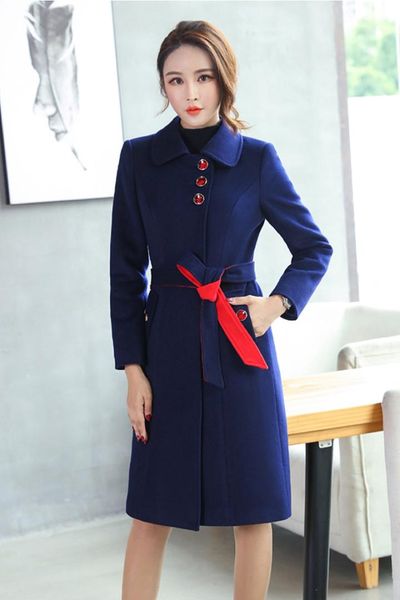 

blue formal coats women 2019 autumn winter fly attendants bank staffs long blazer female outwear trench business 2930ly, Black
