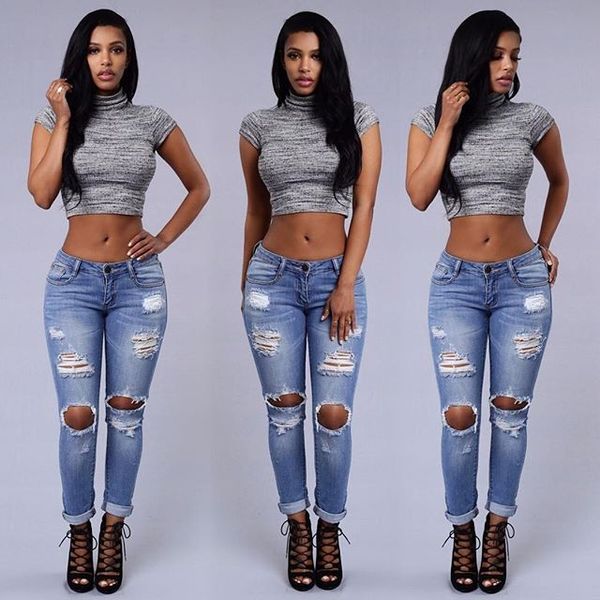 

new distressed jeans woman 2018 bleached skinny jeans slim woman vintage jean femme 2018, Blue