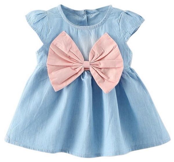 

baby girls bow-knot design mini dress children baby summer style fashion short sleeve party dress kids clothes, Red;yellow