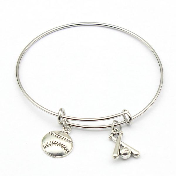 

new style ancient silver baseball series pendant alloy bracelet bangle personality creative couple sports jewelry fashion holiday gifts, Black