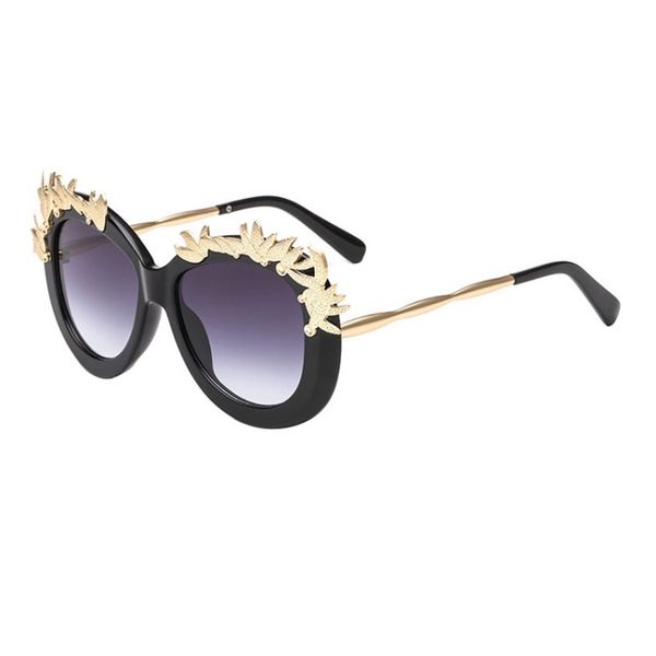 

square oversized sunglasses fashion gold leaves women sun glasses uv400 6 colors wholesale, White;black