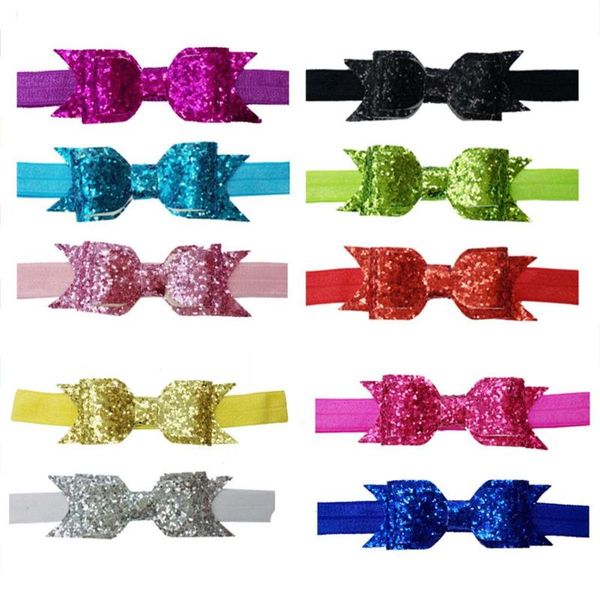 

10pcs/lot bow elastic headband for baby girl glitter sequin bow hair band diy hair accessories newborn pgraphy props toka, Slivery;white