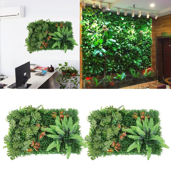 

2pcs artificial grass mat plant foliage greenery panel fence wall decoration