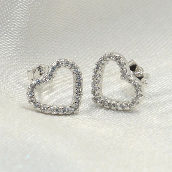 

cute girls earring brand new luxury jewelry 925 sterling silver stud earring pave hollow 5a cubic zirconia cz diamond hear earrings gift, Golden;silver