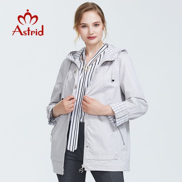 

astrid 2019 autumn new arrival woman jacket plus size short trench coat for women with a hood warm jacket with zipper as-9013, Tan;black