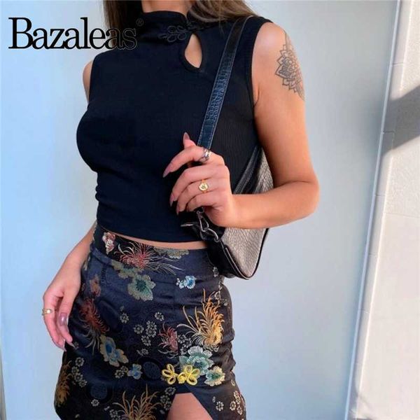 

bazaleas streetwear side chinese buttons crop vintage white women tank top