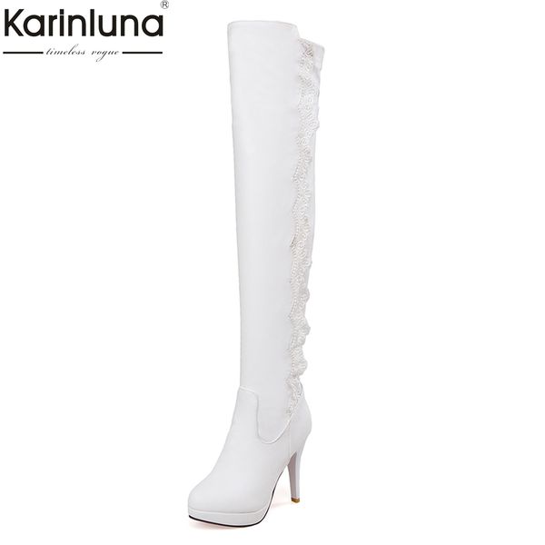 

karin 2018 large sizes 34-43 lace over-the-knee boots women shoes woman high heels black woman white shoes party boot