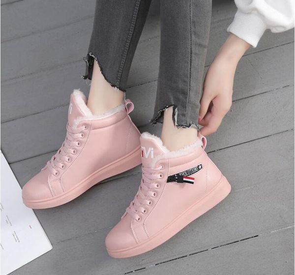 

2019 winter boots women ankle boots warm winter woman shoes sneakers flats lace up ladies shoes women short snow, Black