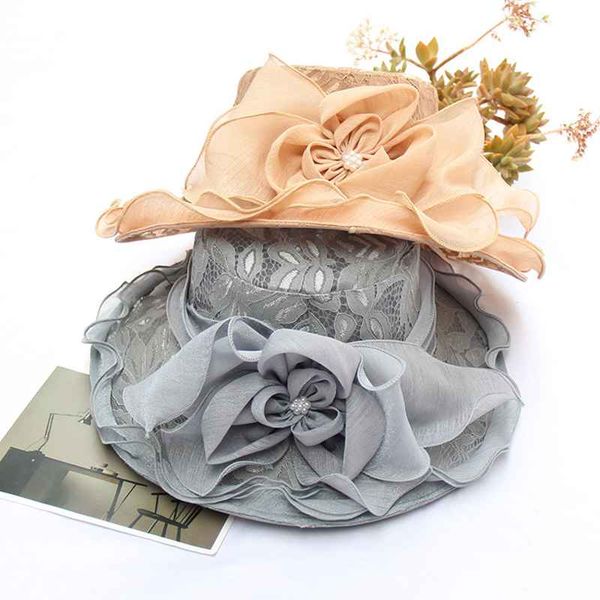 

wzcx 2019 fashion new lace mesh foldable flower solid color beach hat casual tide breathable ruffle women's cap summer hat, Blue;gray