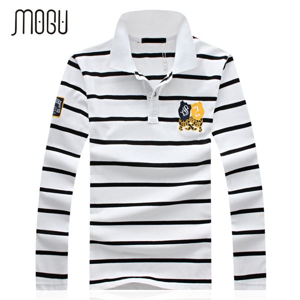 

Mogu 2017 Spring Autumn Long -Sleeve Polo Shirt Men Fashion Stripe Polo Men Turn -Down Collar Long Sleeve Shirt Plus Size 4xl 5xl