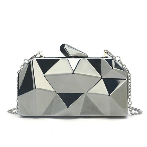 

local stock women's evening bag quality geometric metal clutch party wedding chain handbag
