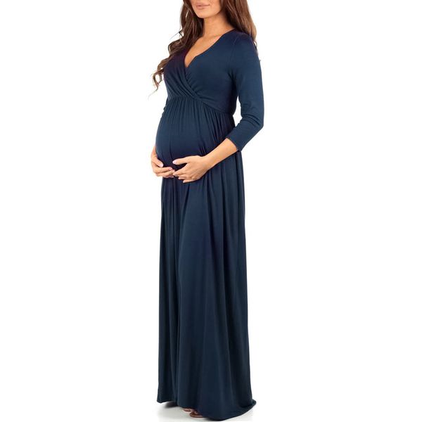 

maternity dresses maternity clothes pregnancy pregnant dress 3/4 sleeve casual ruched loose plus size maxi dress dropshipping, White