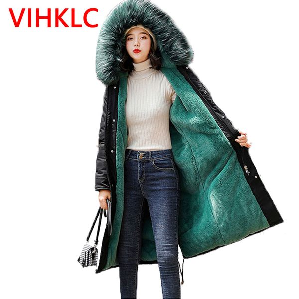 

2019 new arrival cotton padded loose long winter jacket women thicken coat warm women parkas lining plus velvet fc1000, Black