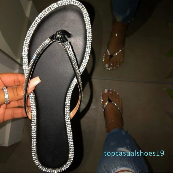 

fashion roman rhinestone summer shoes woman slippers flat flip flops outdoor women's beach slippers female t19, Black