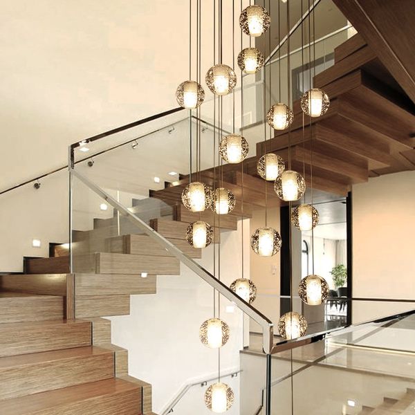 Modern Deco Light Glass Bubbles Spiral Led Lamp Meteor Shower Dinning Room Crystal Chandelier Light For Staircase High Ceilings Unique Pendant