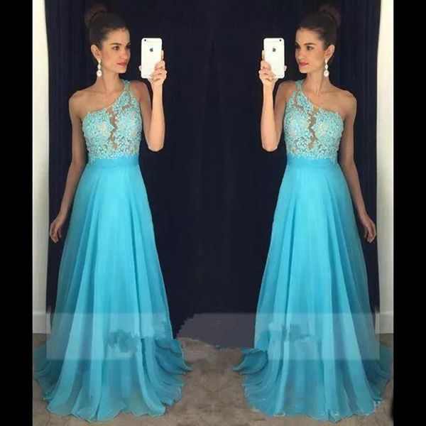

lace one shoulder a-line prom dresses 2020 long vestidos de soiree chiffon special occasion party gowns cheap, Black