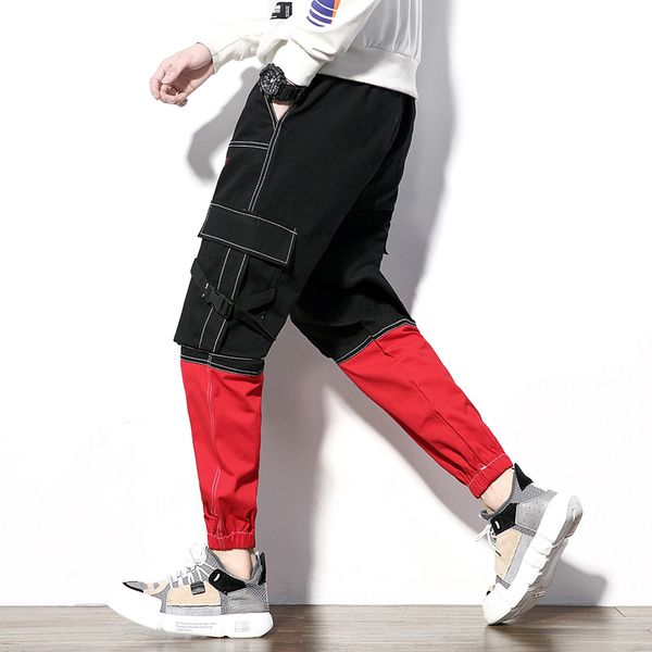 

streetwear joggers мужчины лоскутная хлопка повседневные брюки мужчины 2020 весна abkle длины брюки, Black