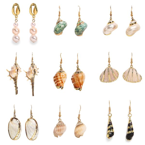 

originality colour shell gold-plated edge earrings sandy beach conch earring, Golden;silver