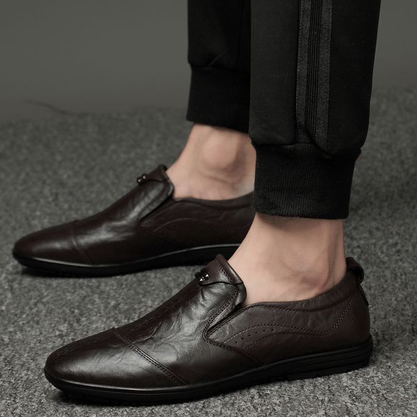 

fashion men casual shoes classic genuine leather flats male formal oxford wedding shoes four season luxury zapatos hombre, Black