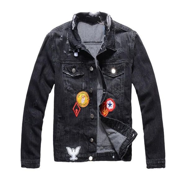 

mens designer jackets fashion brand patch embroidery locomotive denim jacket high street casual jackets outwear m-3xl, Black;brown