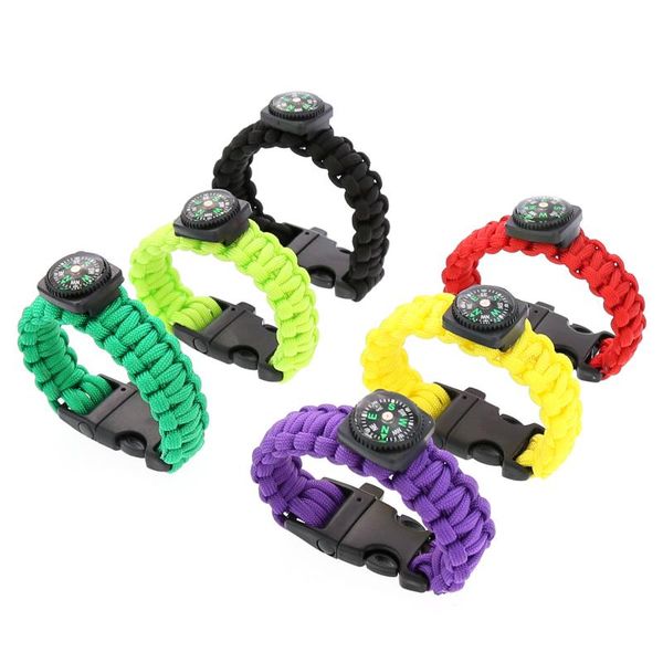 

outdoor survival bracelet compass men women braided paracord multi-function camping rescue emergency rope bangles random color