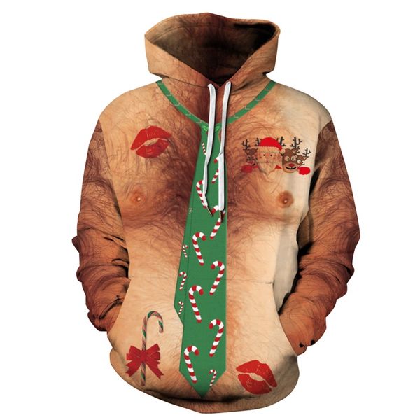 

hooded 2018 ugly christmas sweatshirt 3d chest hair hoodies men/women autumn winter paint 3d sweatshirts pullovers, Black