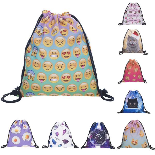 

мешки на шнуровке пользовательский логотип унисекс bagpack 3d печать emoji рюкзак на шнуровке рекламные спортивные карманные сумки для женщи
